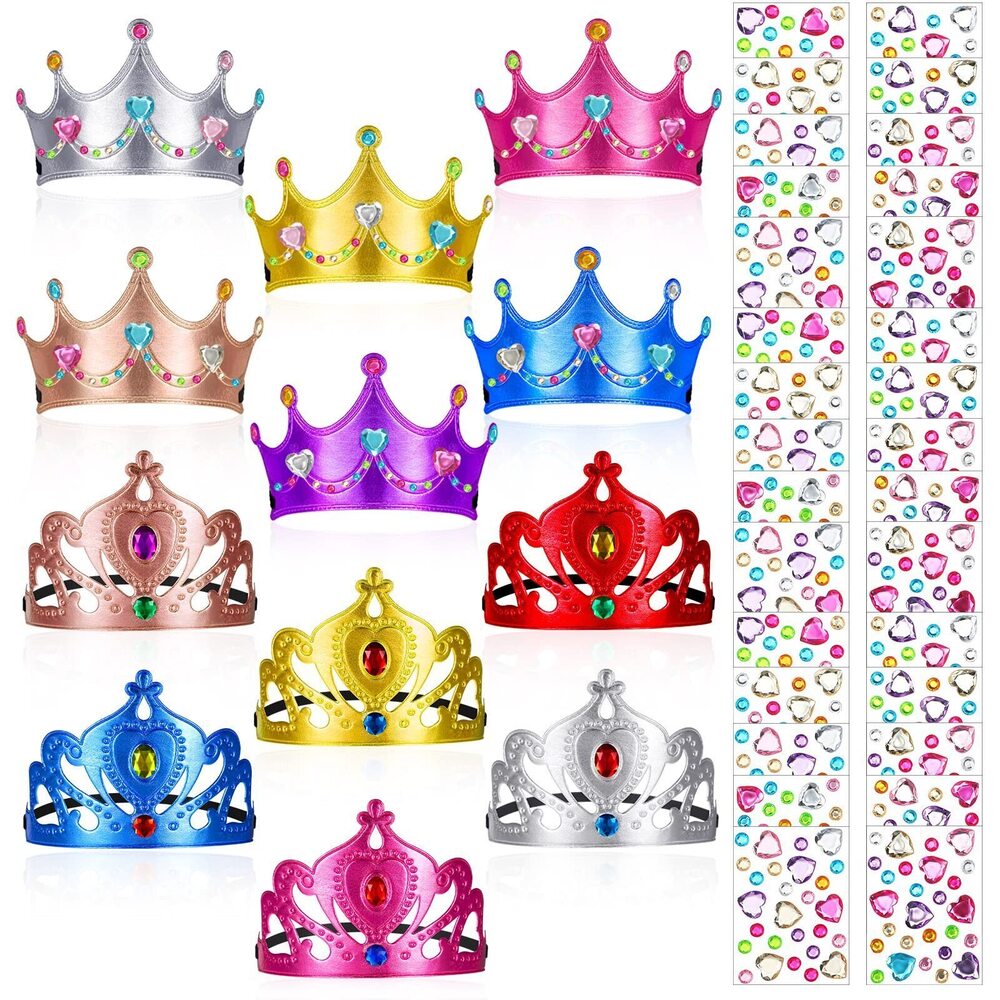 9309 22 Pcs DIY Crowns Set Include 12 Pcs Foam Princess Crowns and 10 Pcs